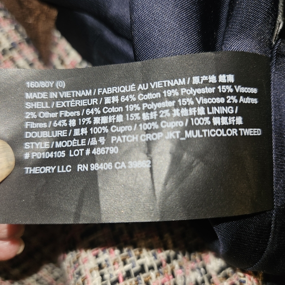 Theory Multicolor Tweed Blazer In A Black And Pink Color - Picture 4 of 6